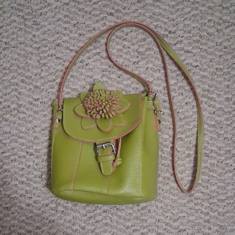 Noelle Lime Green Floral-Accent Crossbody Bag
